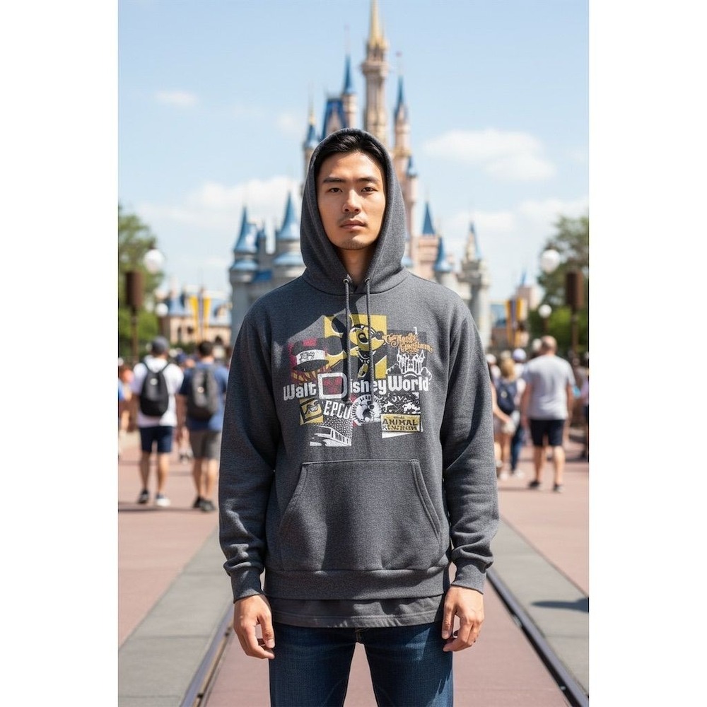 Disney Unisex Gray Zip Hoodie Jacket Mickey Mouse Theme Parks S retro Epcot